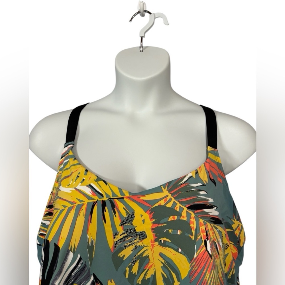 NEW, Penningtons, Tropical Crossback Tankini Top, 2X, Green, Yellow 🌴 - Picture 4 of 10